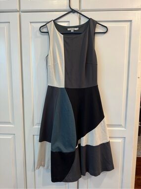 Boden‎ Colorblock Midi Dress in Black, Gray & Cream